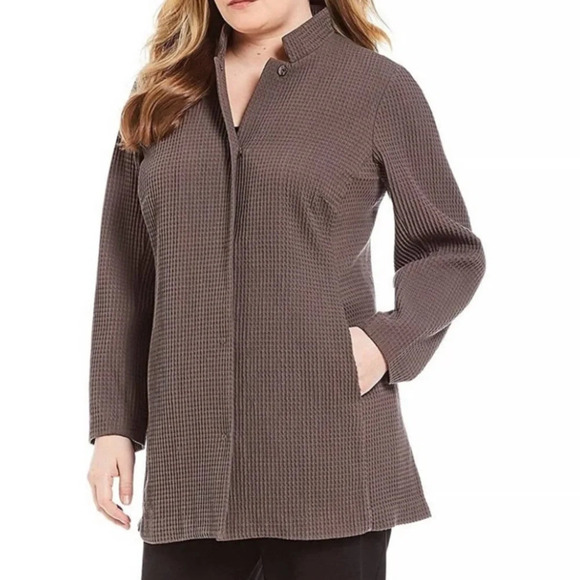 New! Eileen Fisher stand collar textured long  Jacket dye Brown nwt 33713 - Picture 10 of 10